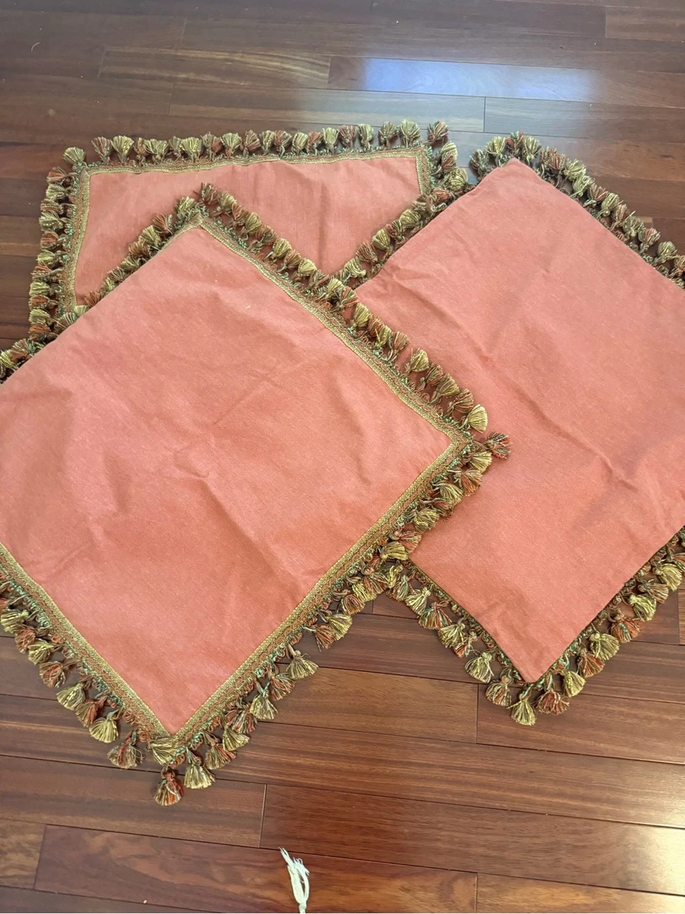 Euro Pillow Shams (3) Custom Made 26x26 In Pom Pom Fringe Pumpkin Rust Cotton